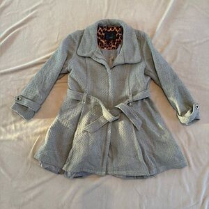 Steve Madden Gray Belted Peacoat Leopard Lined Jacket Size XL
